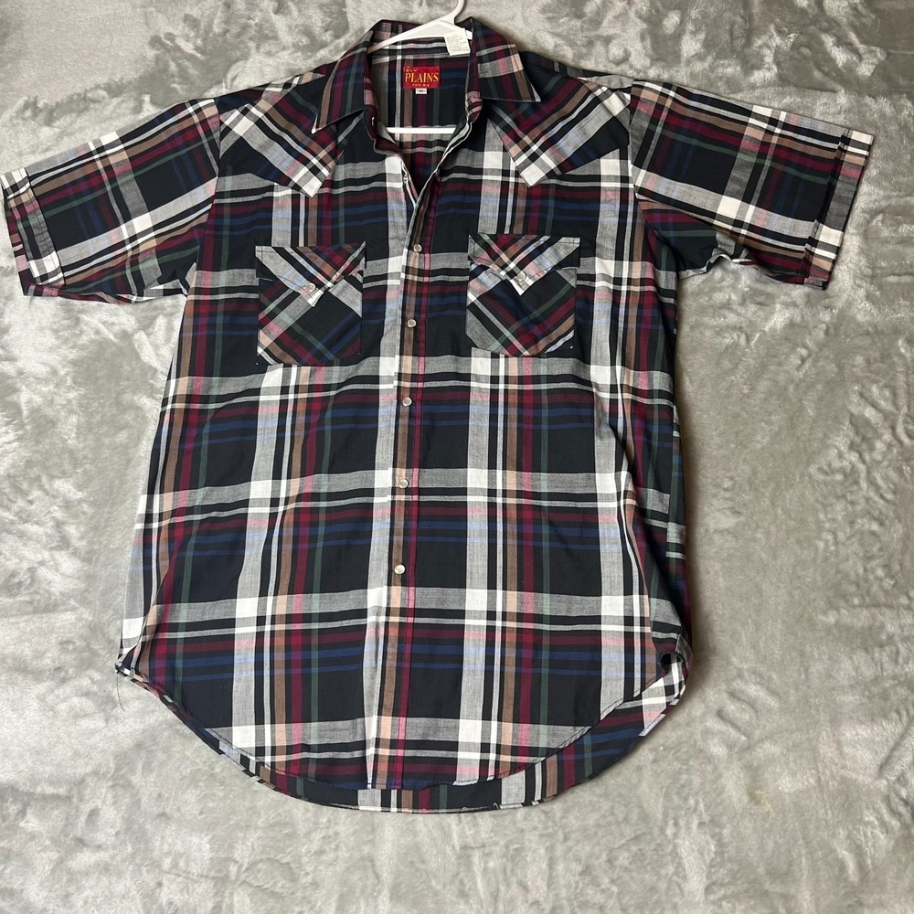 ELY Plains Mens Western Shirt Medium Multi Plaid Pearl Snap Rodeo Trucker Cowboy